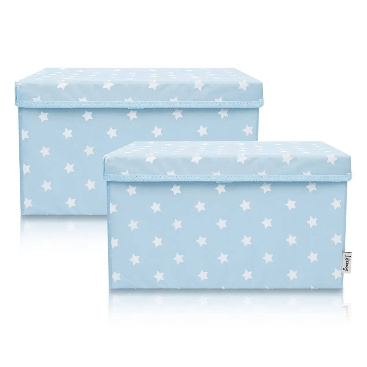 Aufbewahrungsbox 2er-Set mit Deckel, Sterne, hellblau, 25x37x21cm