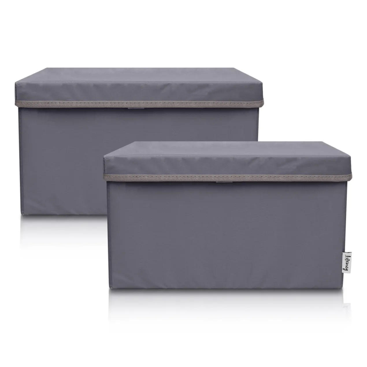 Aufbewahrungsbox 2er-Set mit Deckel, grau, 25x37x21cm