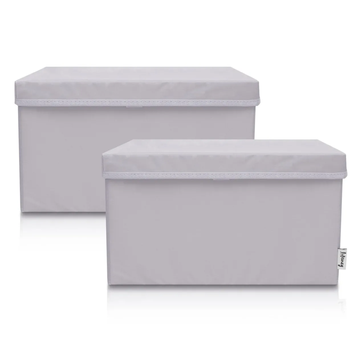 Aufbewahrungsbox 2er-Set mit Deckel, hellgrau, 25x37x21cm