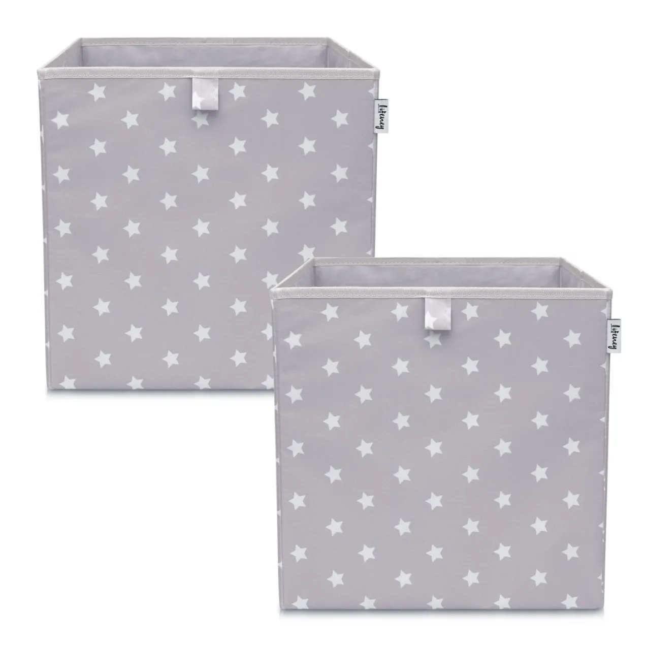 Aufbewahrungsbox 2er Set, Sterne, hellgrau, 33x33x33cm