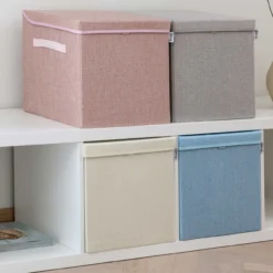 Aufbewahrungsbox mit Deckel, beige, 33x33x33cm