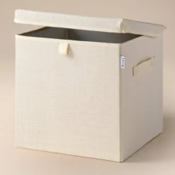 Aufbewahrungsbox mit Deckel, beige, 33x33x33cm