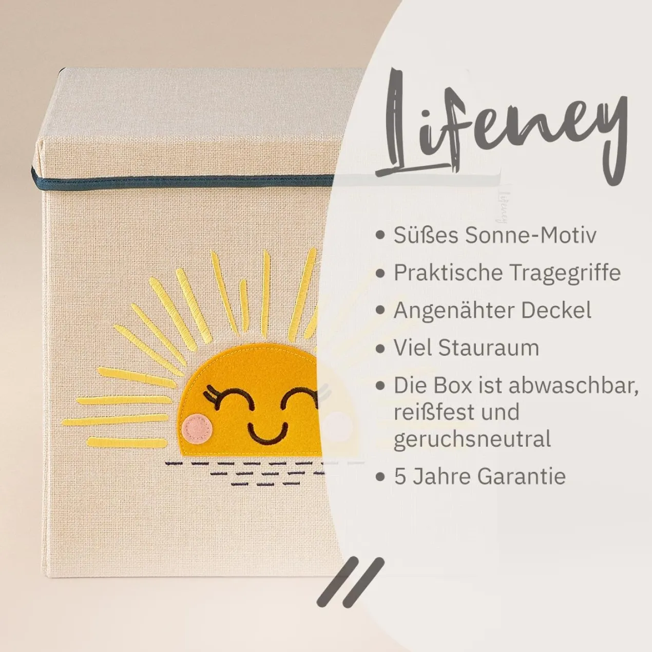 Aufbewahrungsbox mit Deckel Sonne, 33x33x33cm