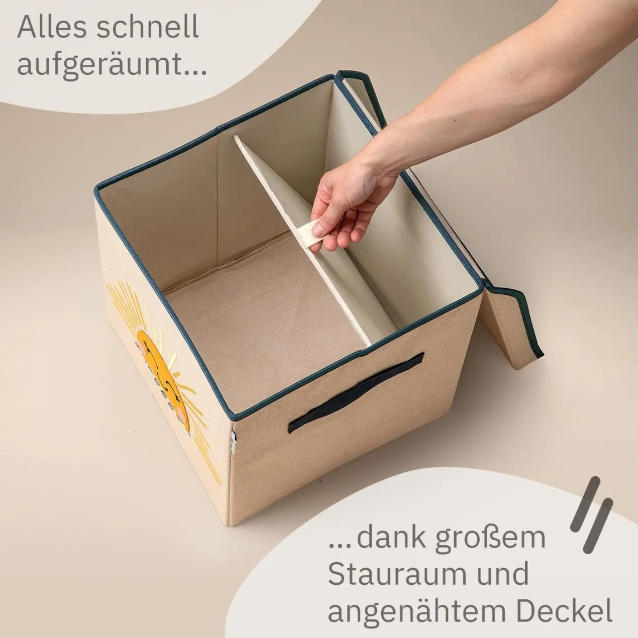 Aufbewahrungsbox mit Deckel Sonne, 33x33x33cm