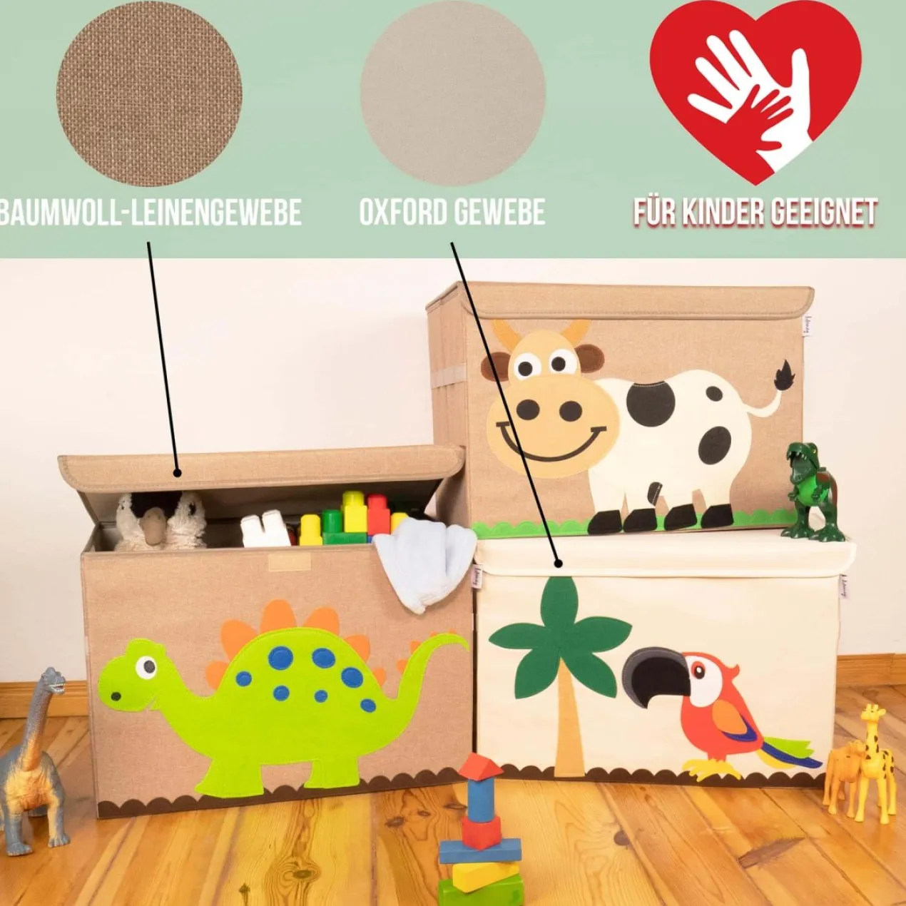 Aufbewahrungsbox mit Deckel, Tiger, beige, groß, 51x36x36cm