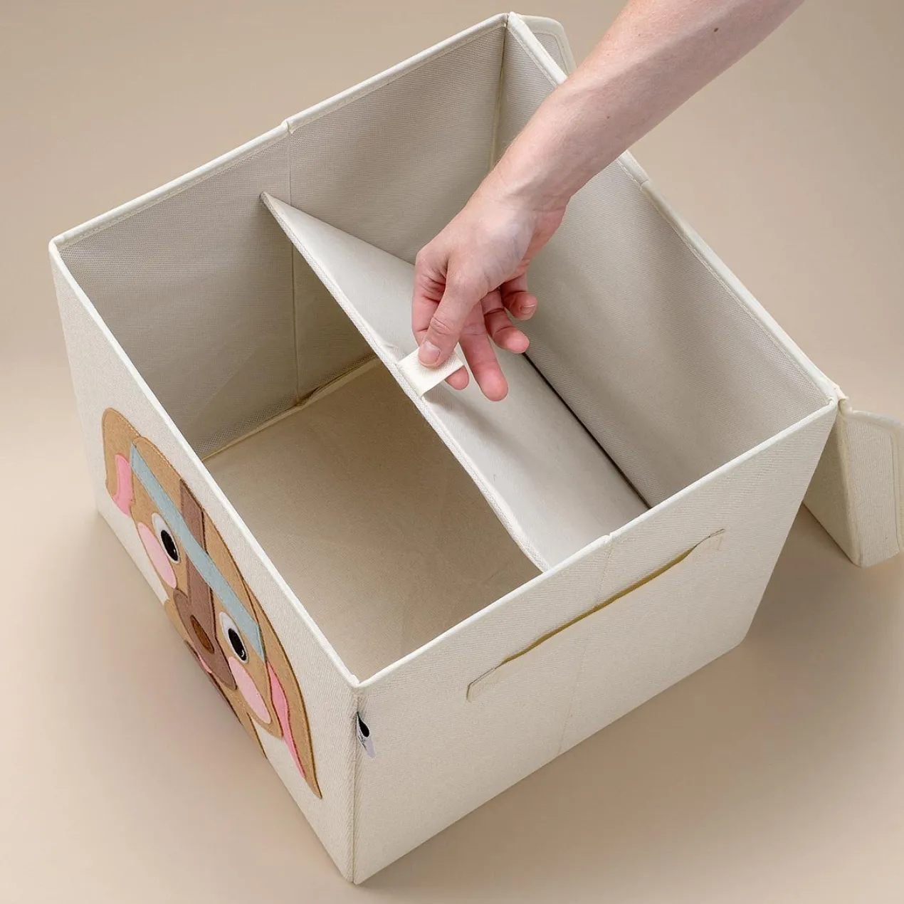 Aufbewahrungsbox mit Deckel, Hund, beige, 33x33x33cm