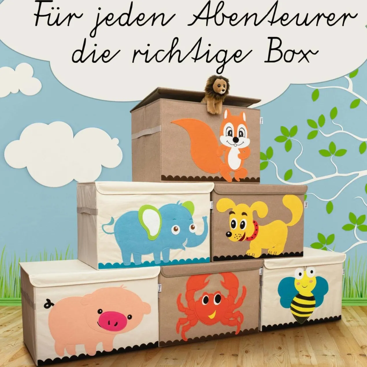 Aufbewahrungsbox mit Deckel, Biene, beige, groß, 51x36x36cm
