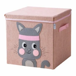 Aufbewahrungsbox mit Deckel, Katze, rosa, 33x33x33cm