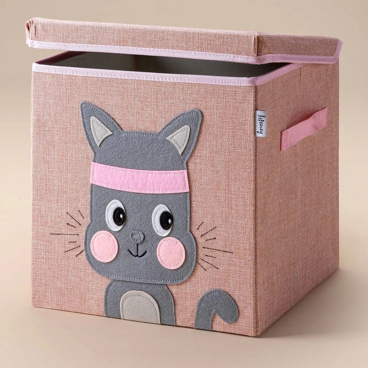 Aufbewahrungsbox mit Deckel, Katze, rosa, 33x33x33cm