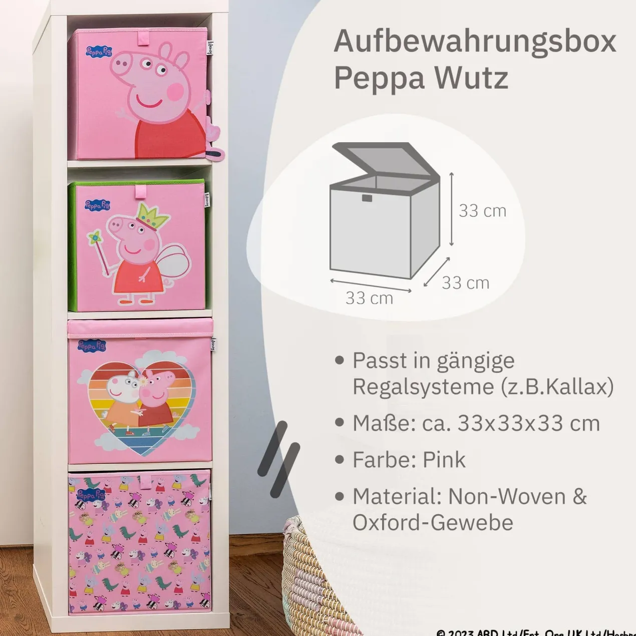 Aufbewahrungsbox Peppa Pig Freundschaft mit Deckel, 33x33x33cm