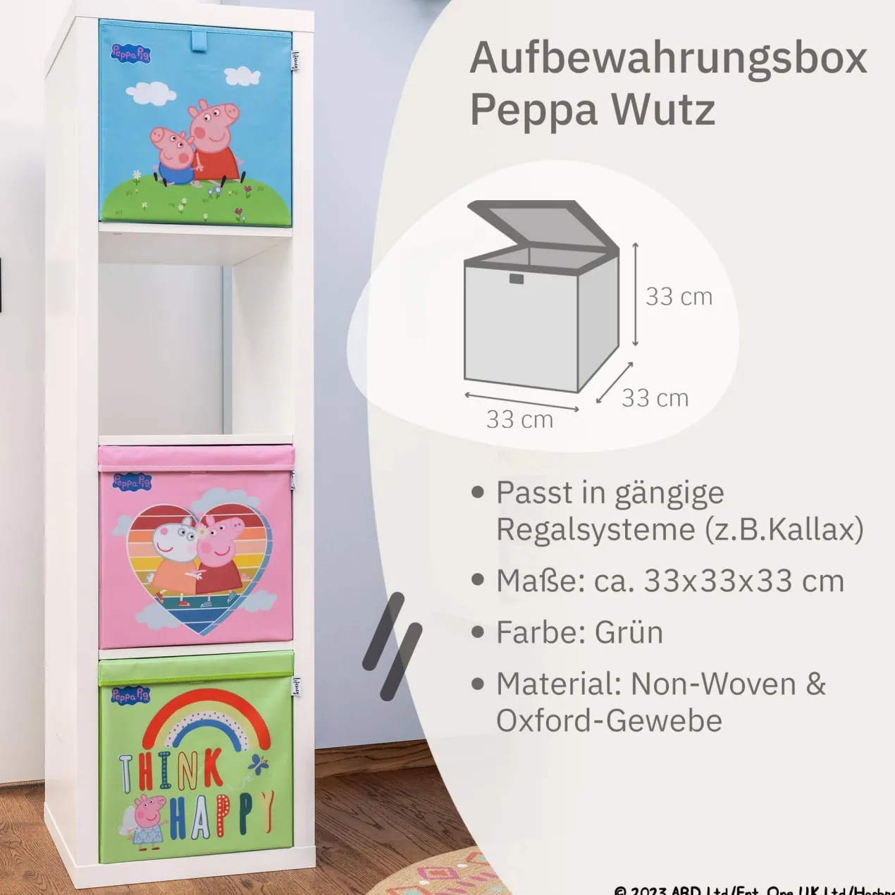 Aufbewahrungsbox Peppa Pig Happy mit Deckel, 33x33x33cm