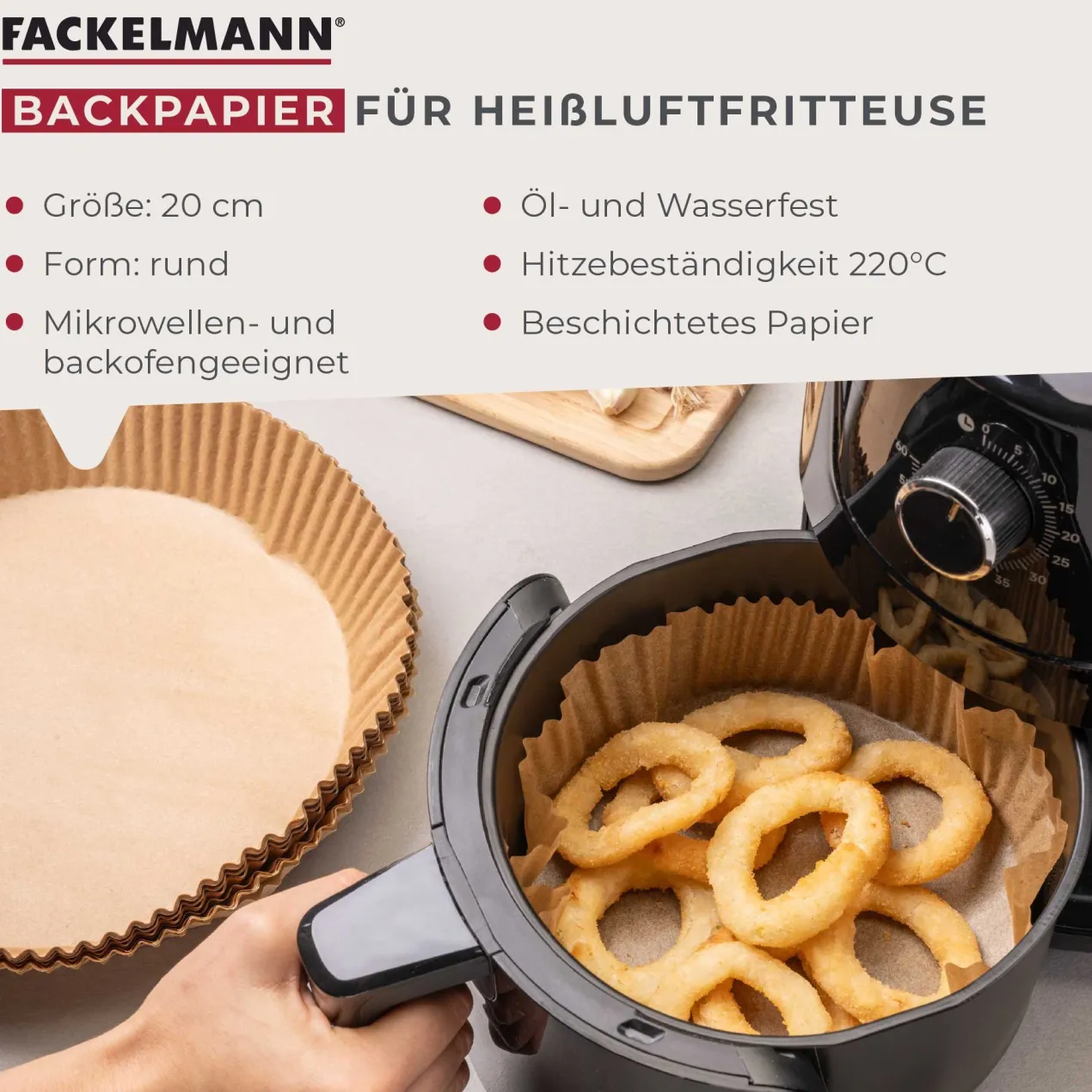 Backpapier für Heißluftfritteuse, rund, 20cm, 50 Stk.