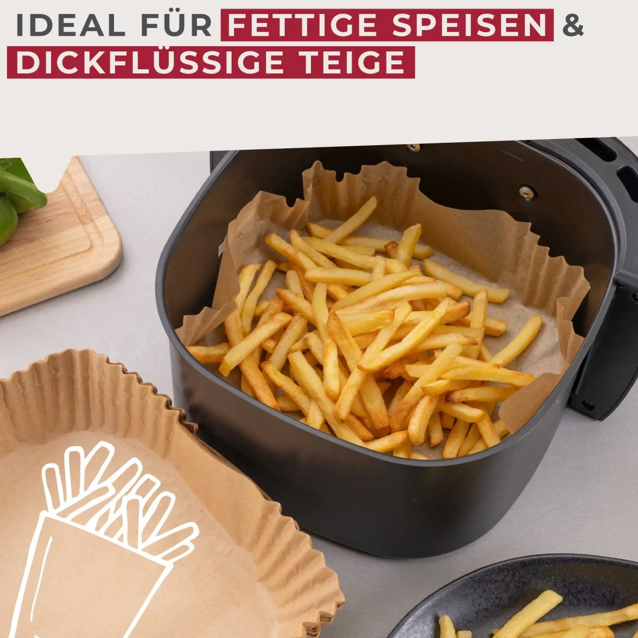 Backpapier für Heißluftfritteuse eckig, 20cm, 50 Stk.