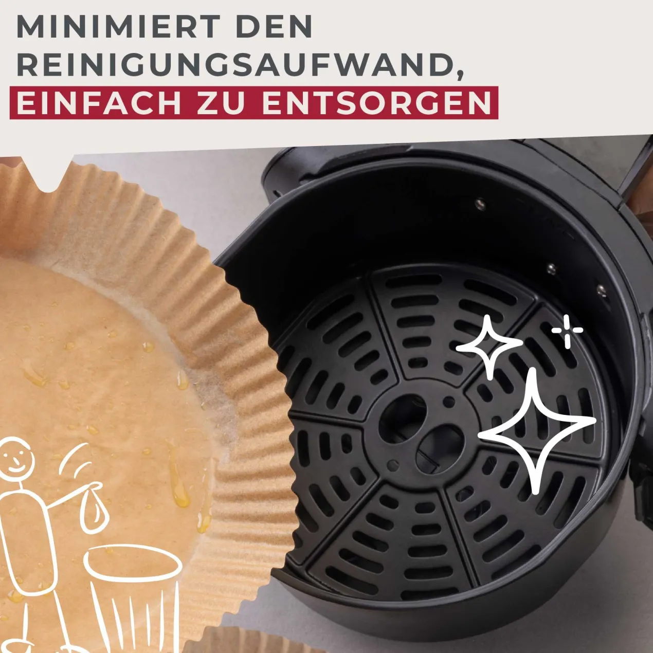 Backpapier für Heißluftfritteuse rund, 16cm, 50 Stk.