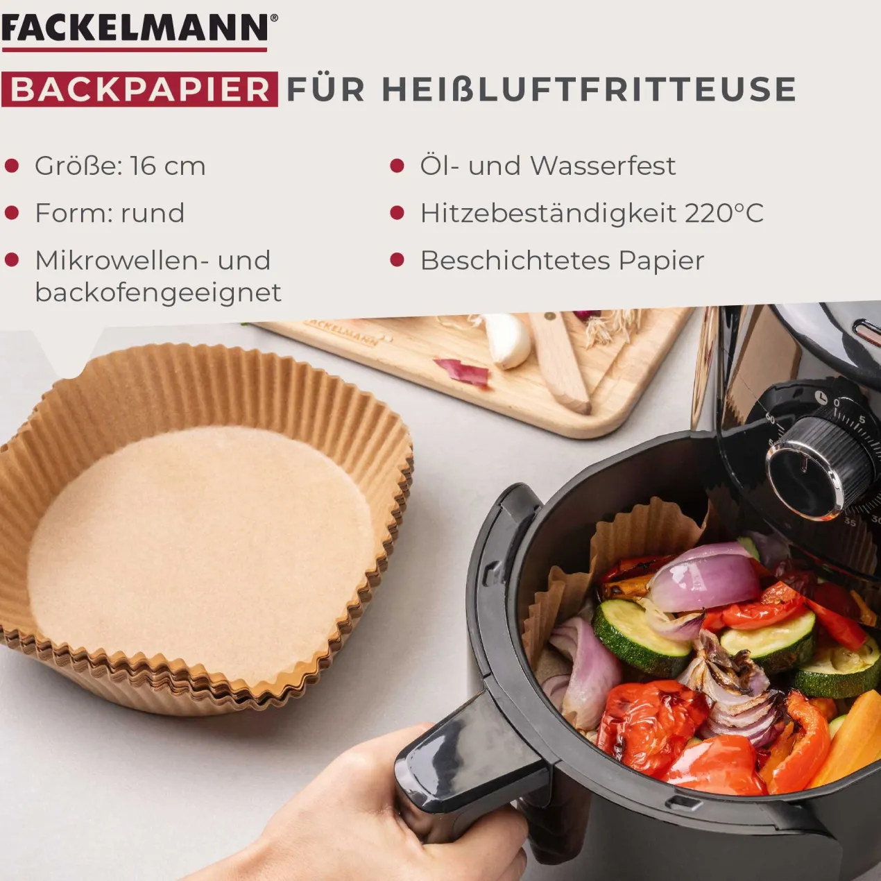 Backpapier für Heißluftfritteuse rund, 16cm, 50 Stk.