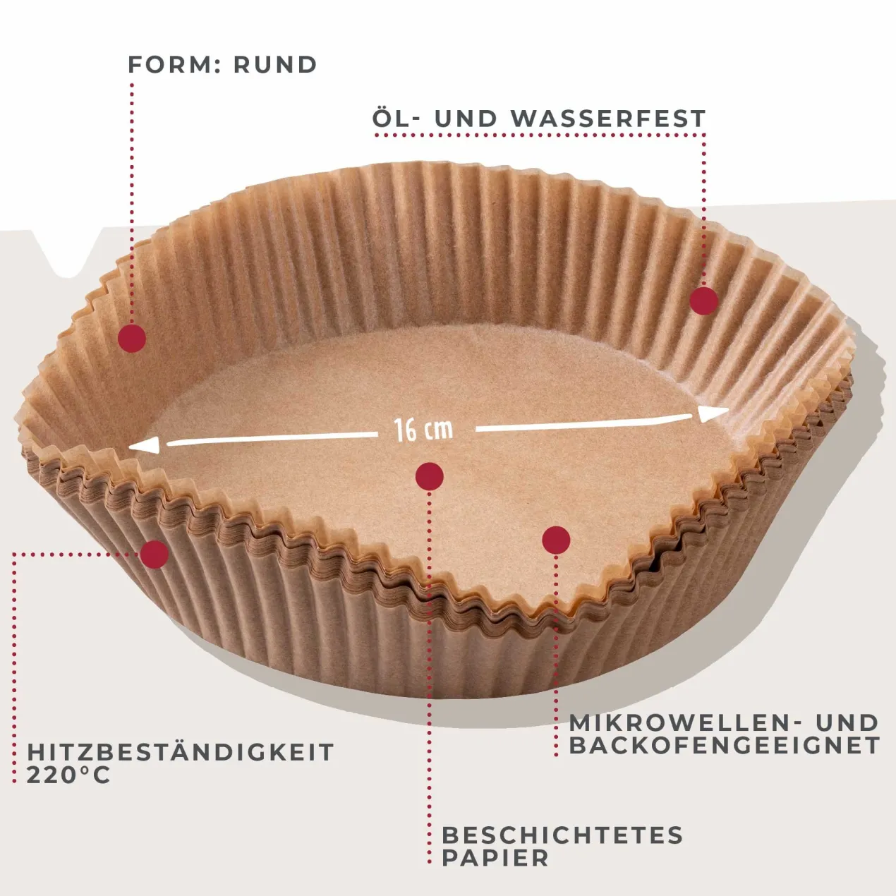 Backpapier für Heißluftfritteuse rund, 16cm, 50 Stk.