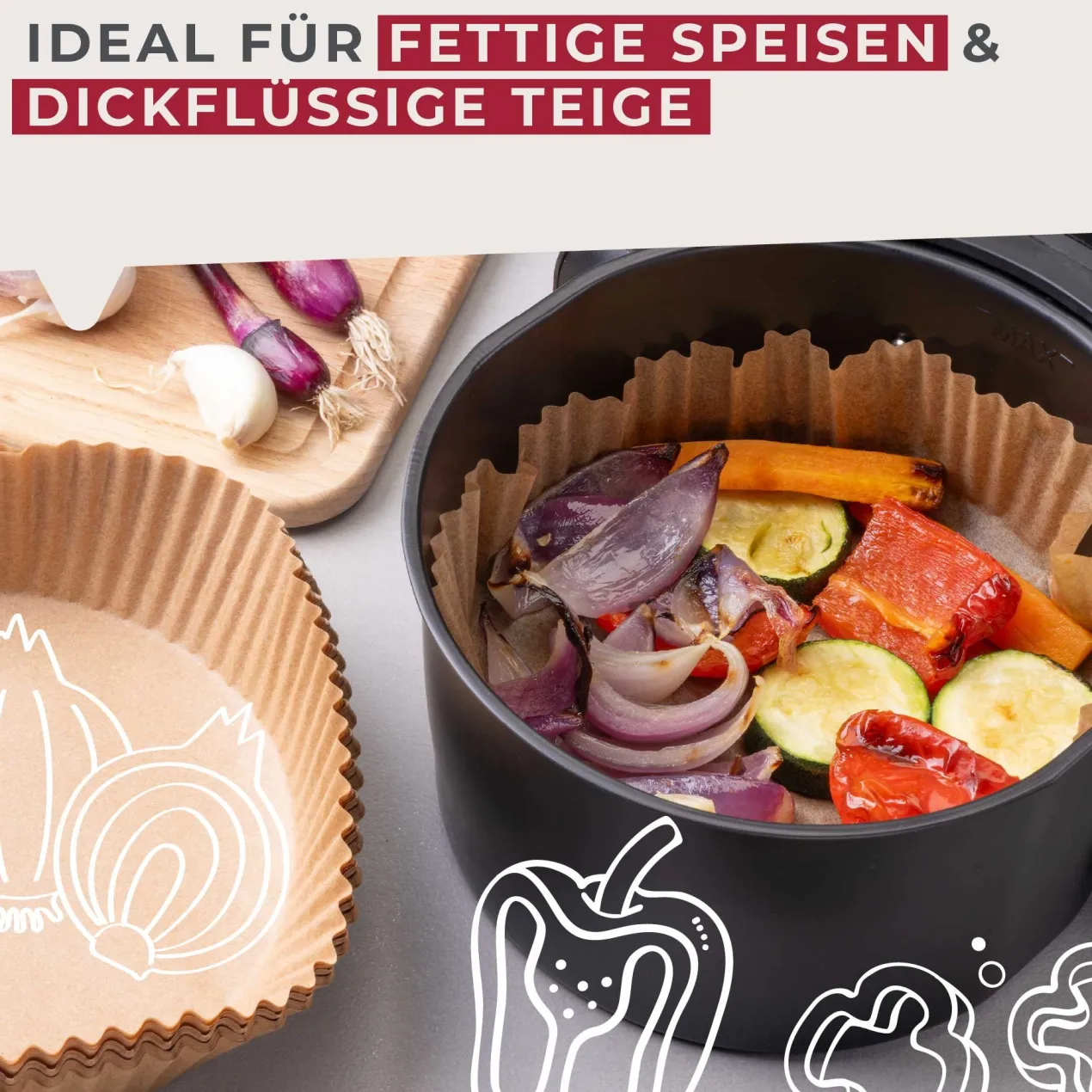 Backpapier für Heißluftfritteuse rund, 16cm, 50 Stk.