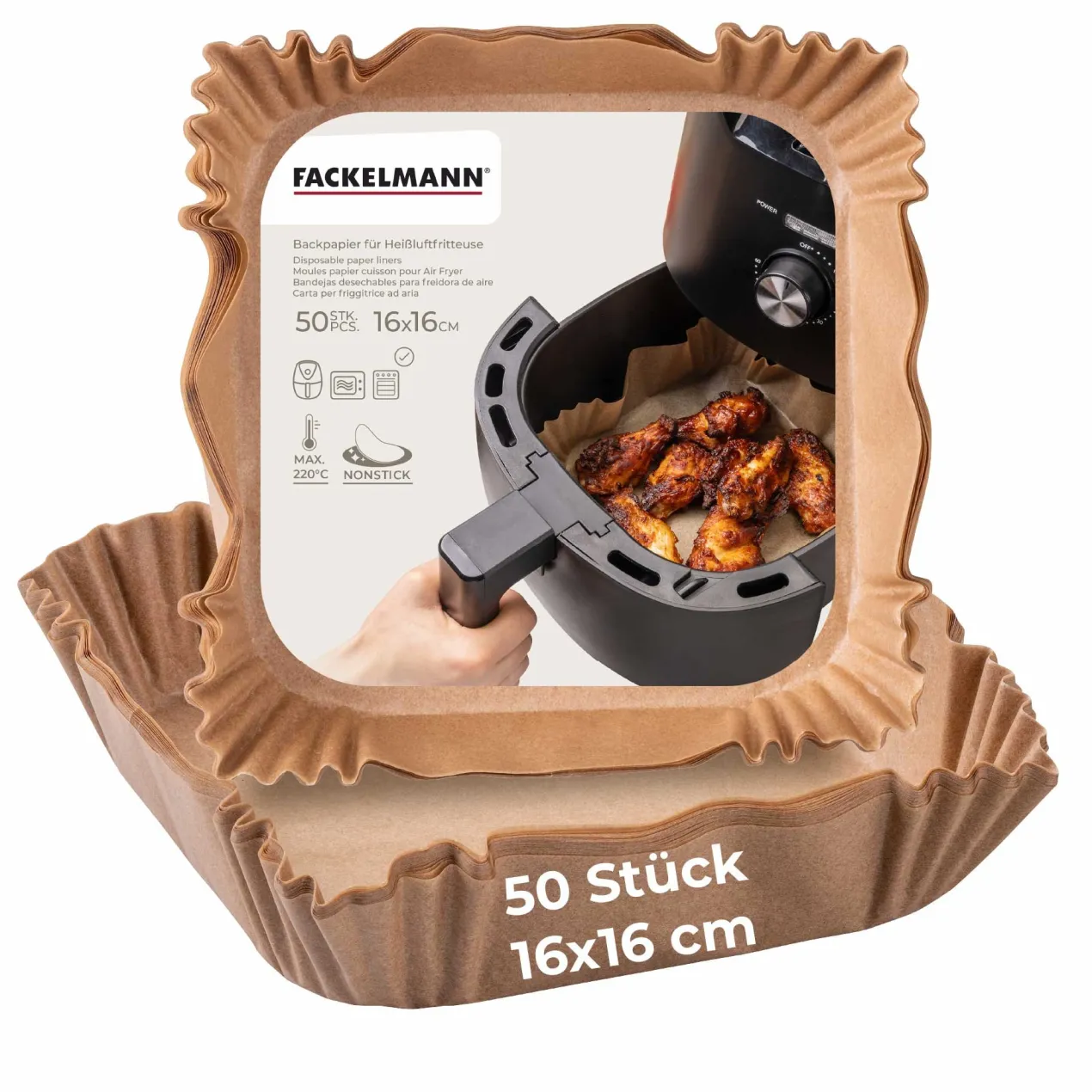 Backpapier für Heißluftfritteuse eckig ,16cm, 50 Stk.