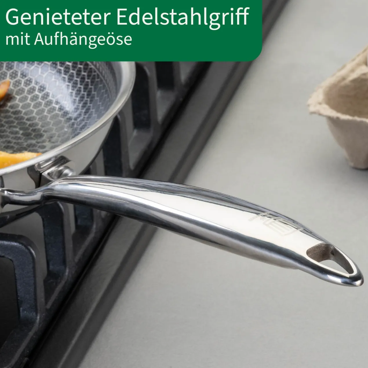 Bratpfanne Kiel, Edelstahl, antihaft, Wabenboden, Ø24cm
