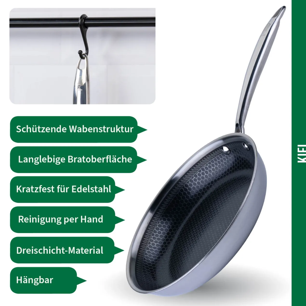 Bratpfanne Kiel, Edelstahl, antihaft, Wabenboden, Ø28cm