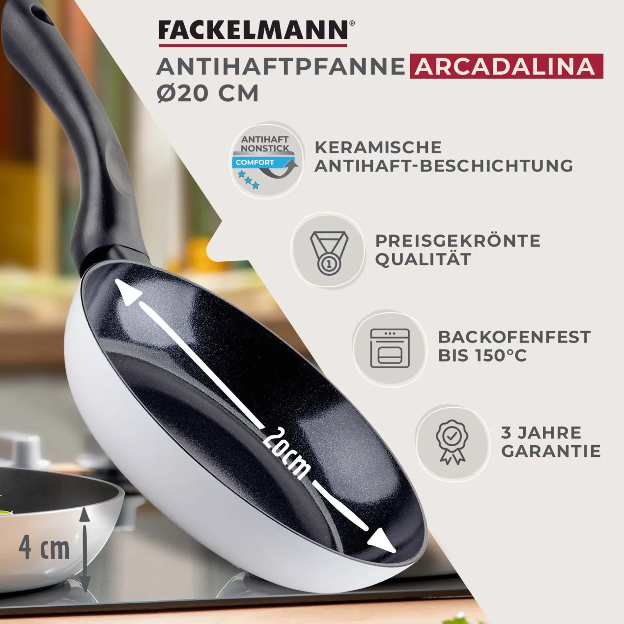 Bratpfannen-Set "Arcadalina", Keramik, antihaft, Ø20/24/28cm, 3-tlg.