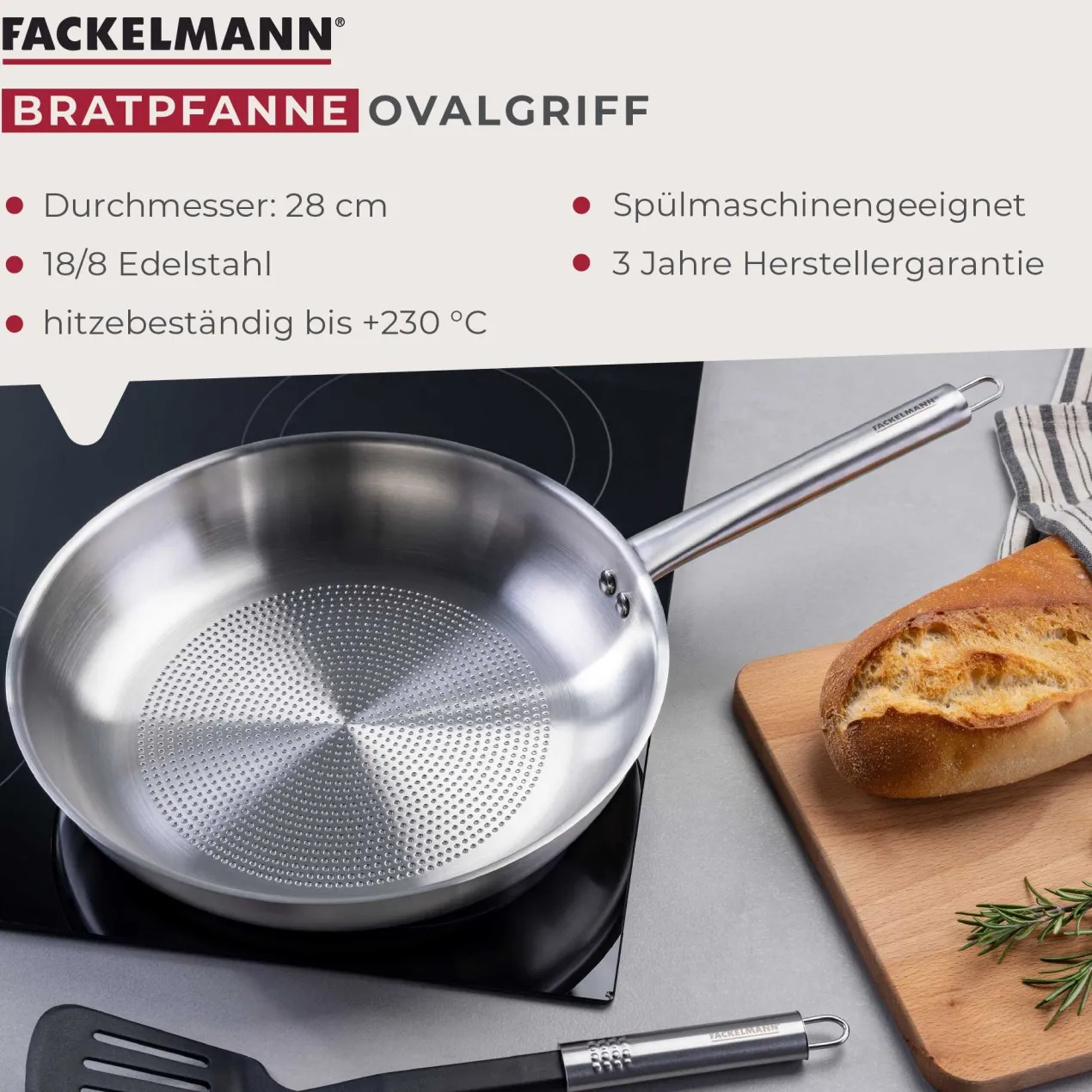 Bratpfanne Ovalgriff , Ø28cm, Edelstahl