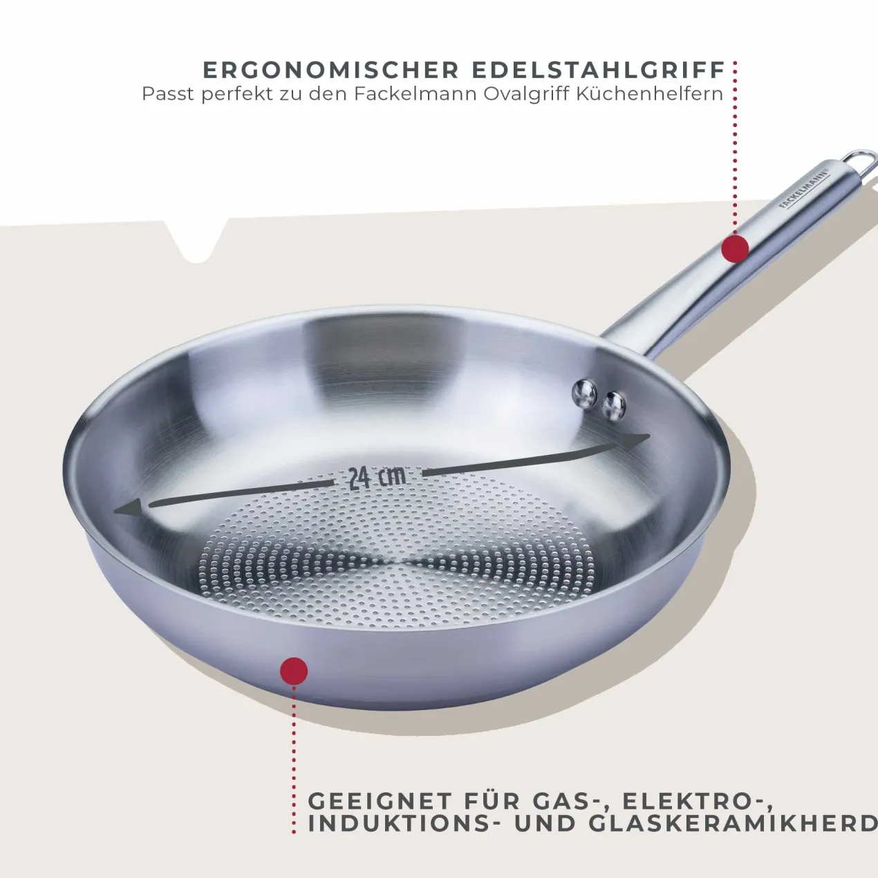 Bratpfanne Ovalgriff, Ø24cm, Edelstahl