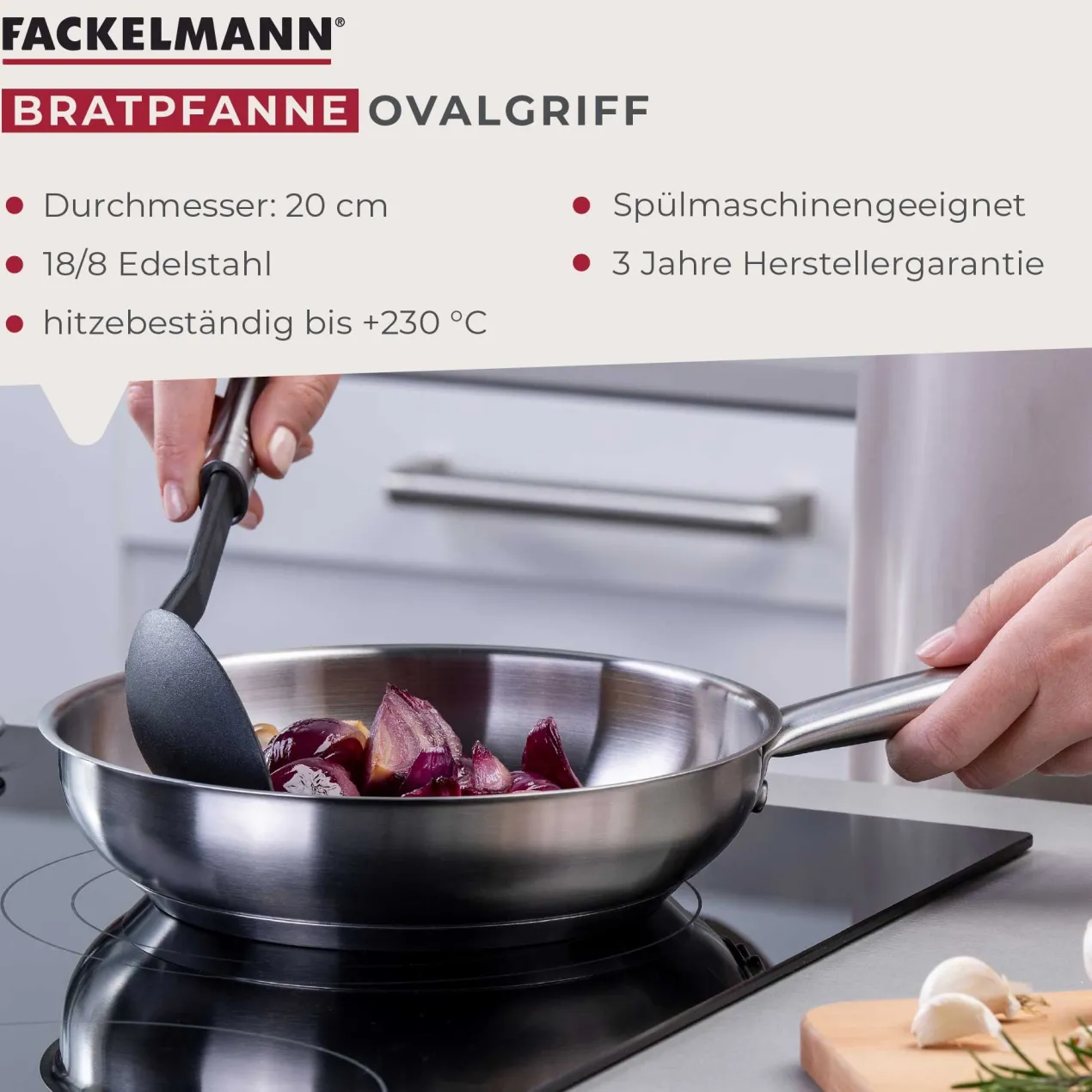 Bratpfanne Ovalgriff, Ø20cm, Edelstahl