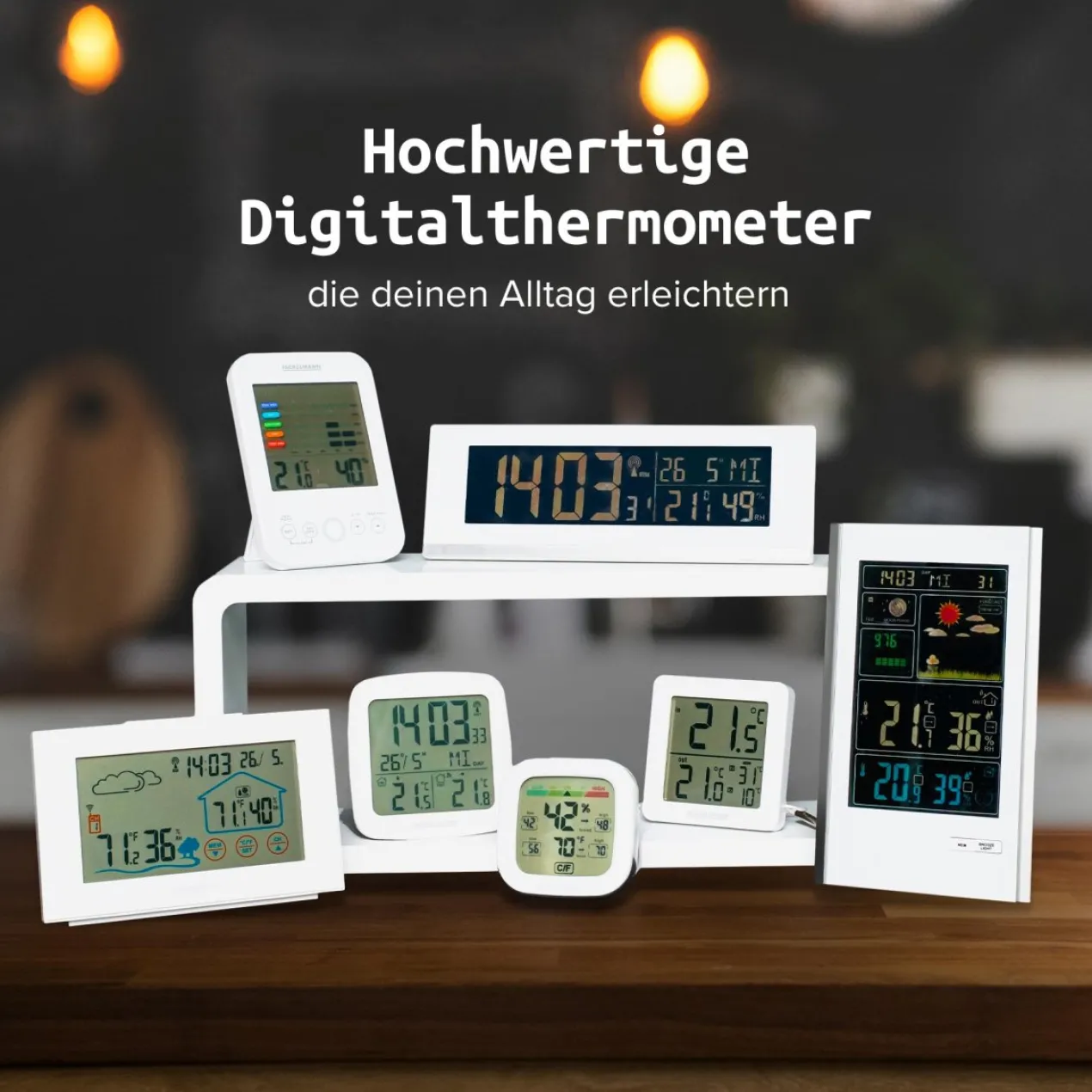 Digital Thermometer mit Funkuhr, 2-teilig