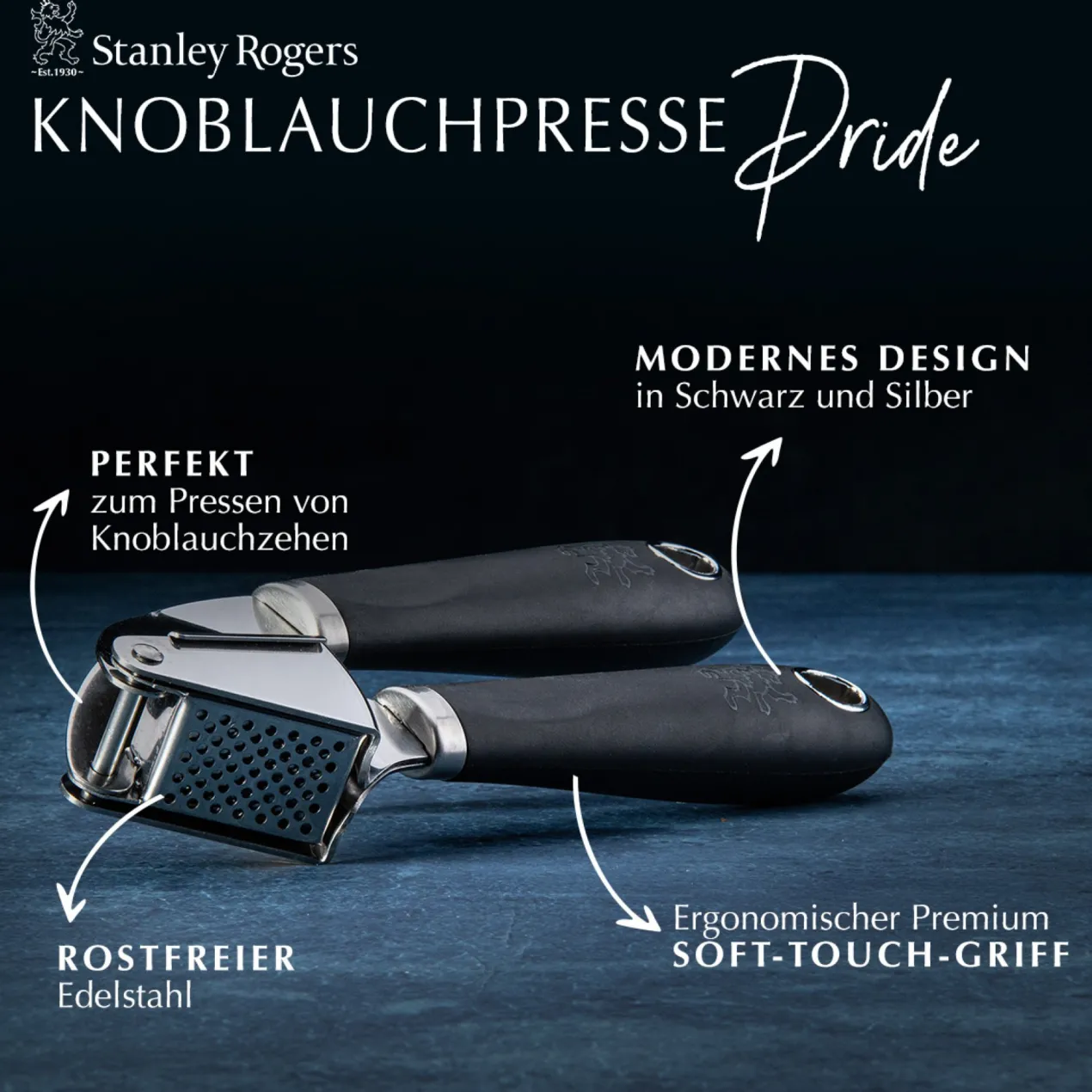 Knoblauchpresse Pride, 19cm, Edelstahl