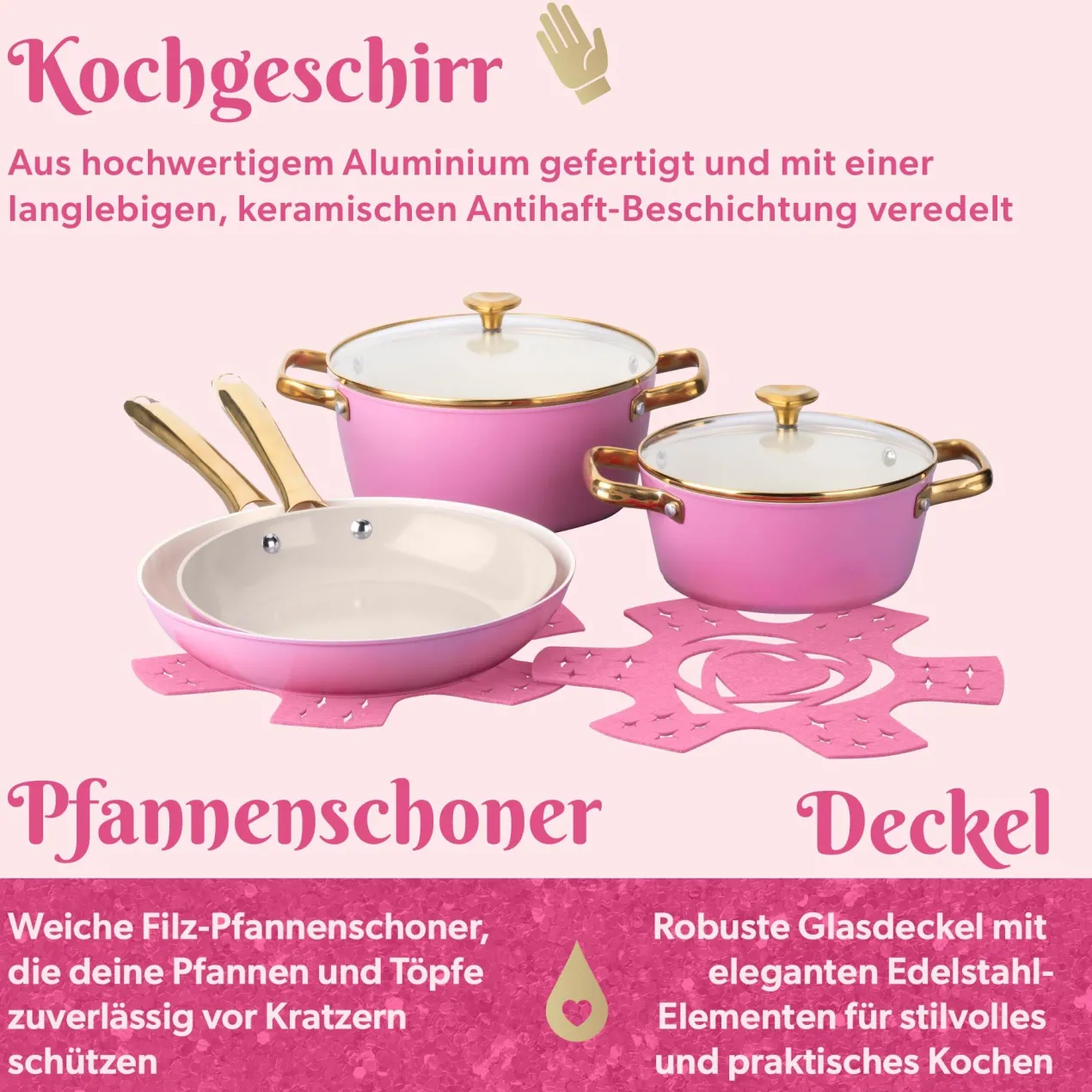 Kochgeschirr-Set, pink, 8-teilig