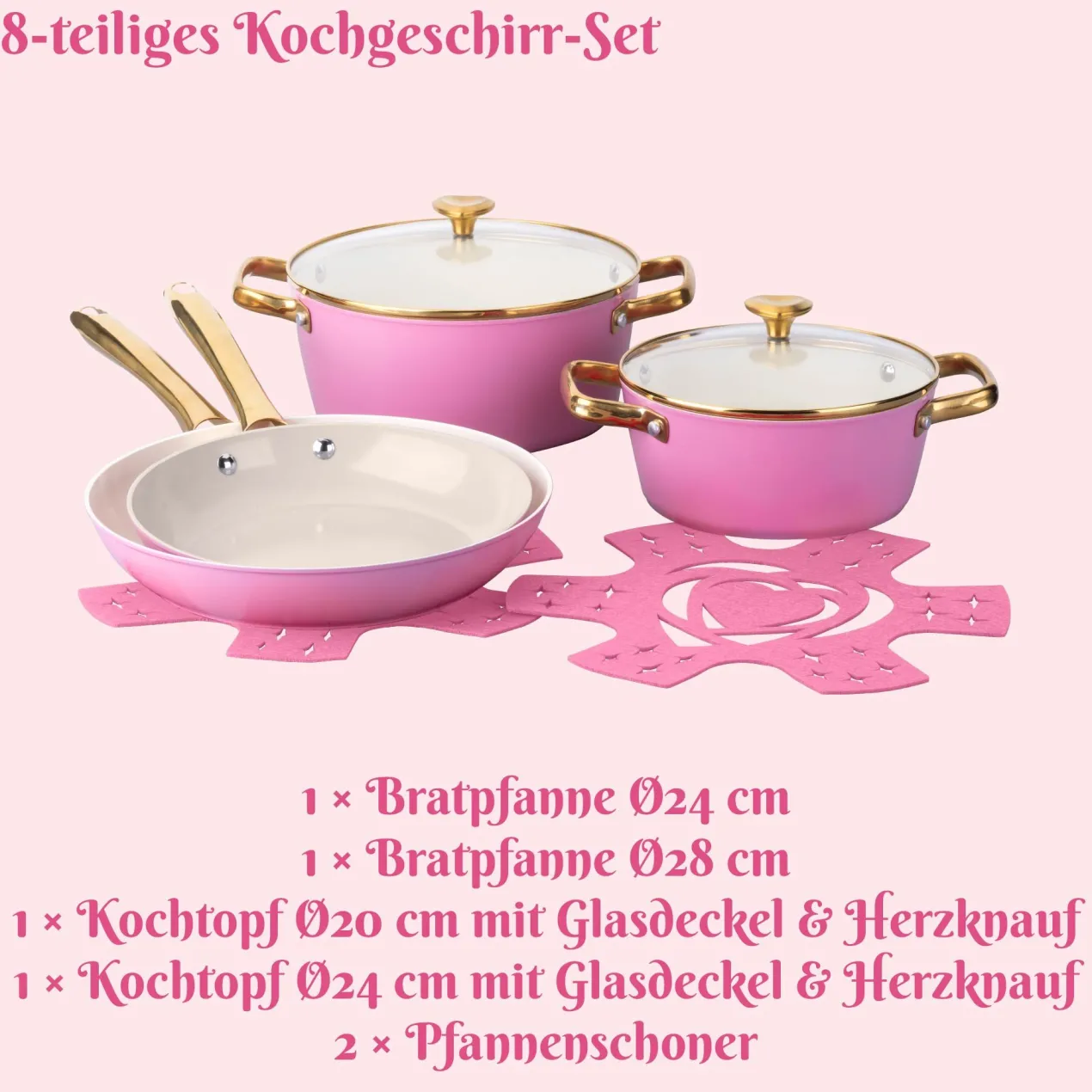 Kochgeschirr-Set, pink, 8-teilig