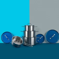 Kochtopf mit blauem Glasdeckel, Ø20cm, Edelstahl