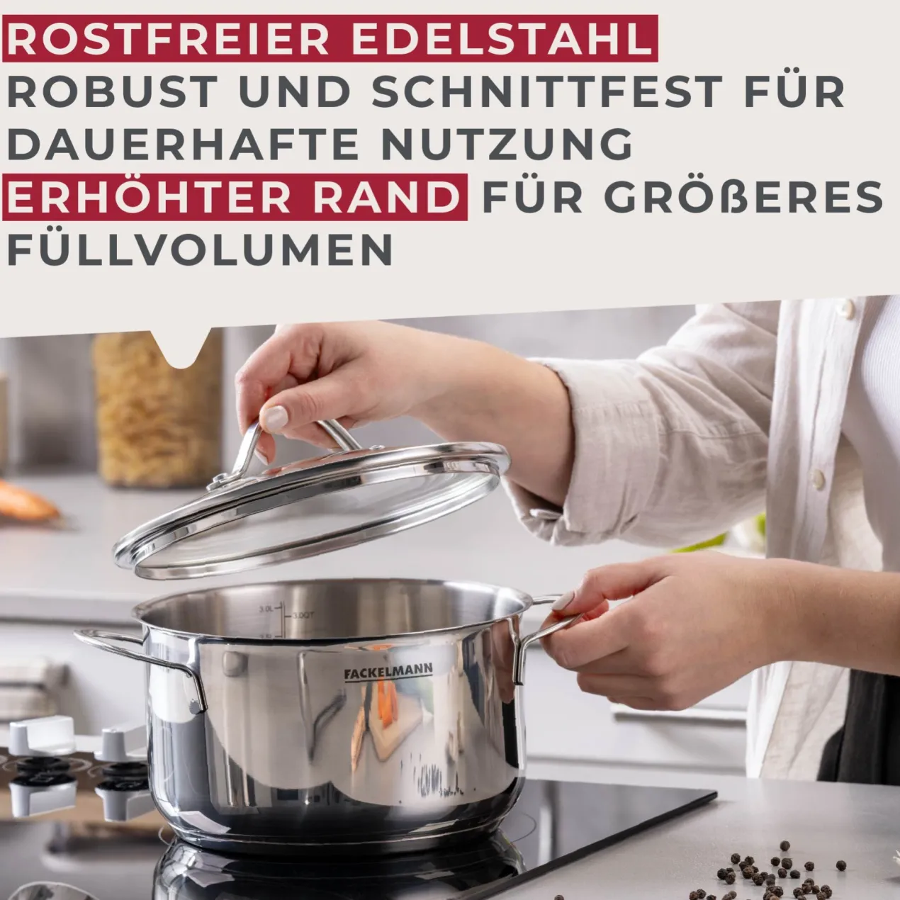 Kochtopf mit Deckel Lara, Ø20cm, 3L, Edelstahl