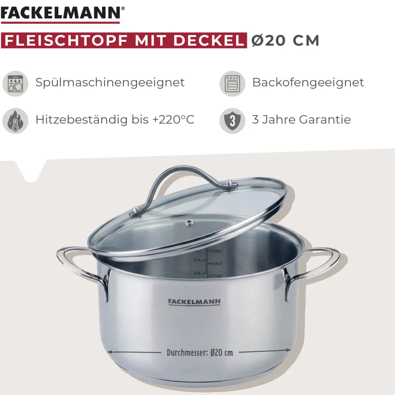 Kochtopf mit Deckel Lara, Ø20cm, 3L, Edelstahl