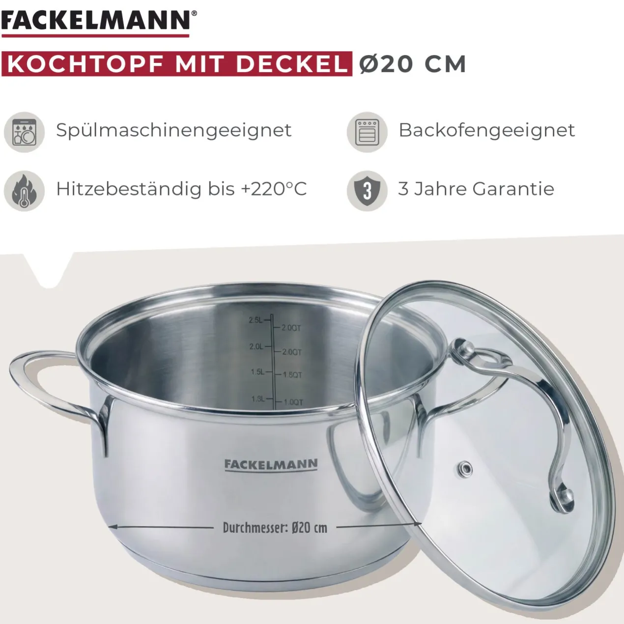 Kochtopf mit Deckel Lara, Ø20cm, 2,5L, Edelstahl