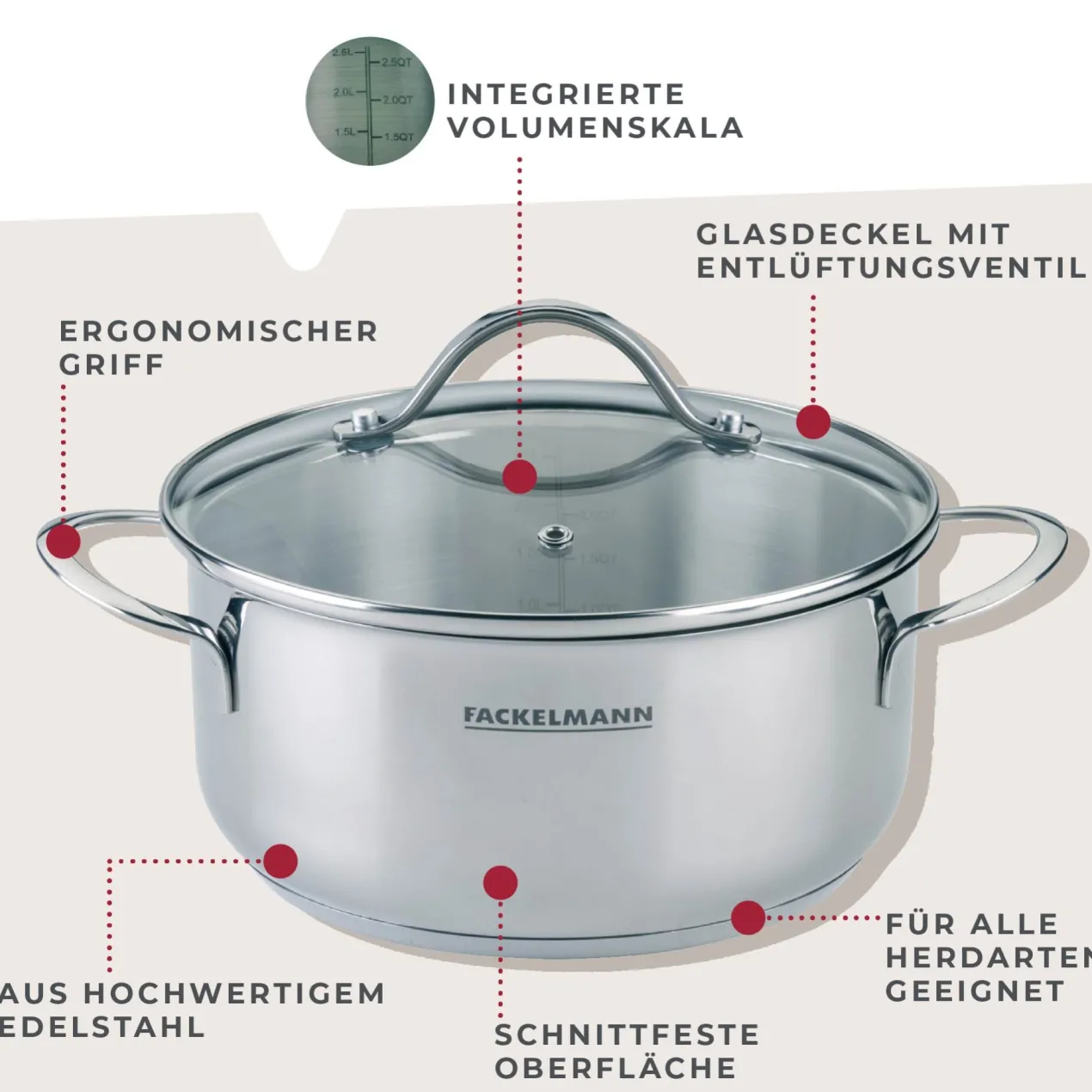 Kochtopf mit Deckel Lara, Ø20cm, 2,5L, Edelstahl