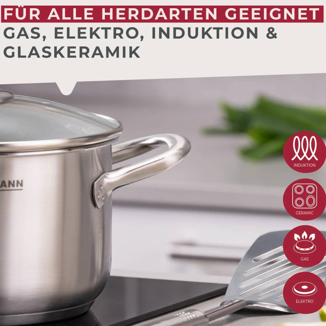 Kochtopf mit Deckel Ovalgriff, Ø20cm, 3L, Edelstahl