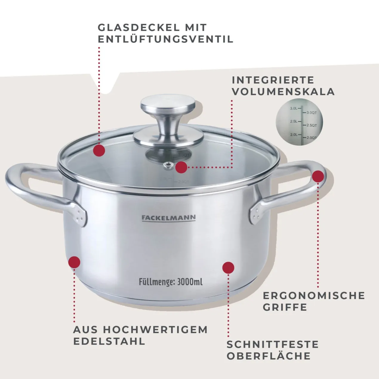 Kochtopf mit Deckel Ovalgriff, Ø20cm, 3L, Edelstahl