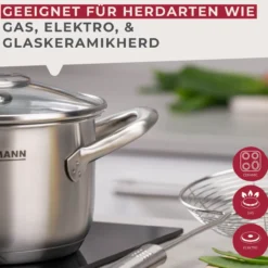 Kochtopf mit Deckel Ovalgriff, Ø16cm, Edelstahl