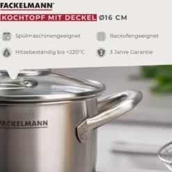 Kochtopf mit Deckel Ovalgriff, Ø16cm, Edelstahl