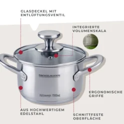 Kochtopf mit Deckel Ovalgriff, Ø16cm, Edelstahl