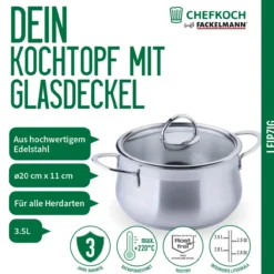 Kochtopf mit Glasdeckel Leipzig, Ø20cm