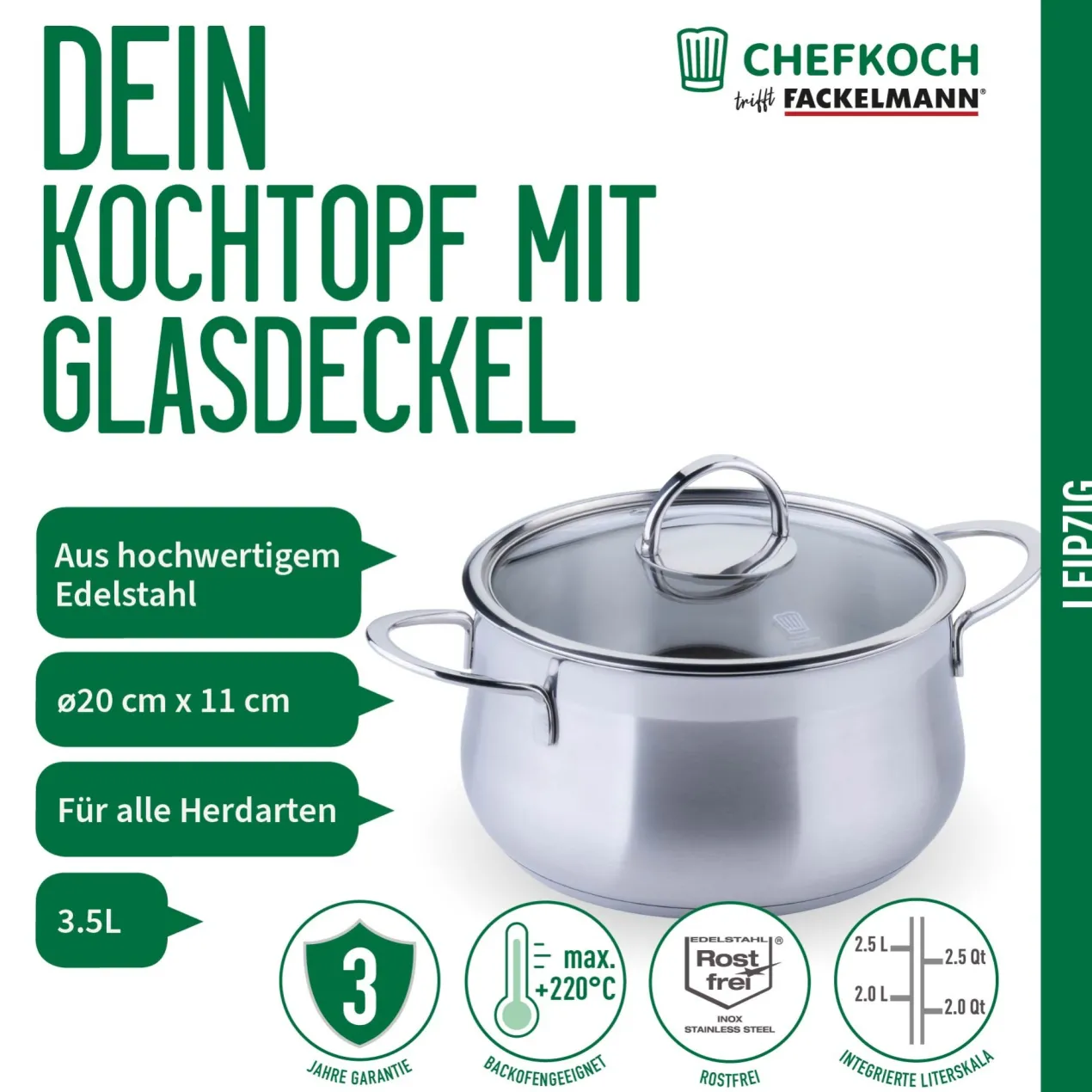 Kochtopf mit Glasdeckel Leipzig, Ø20cm