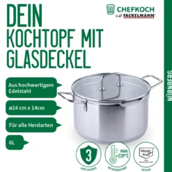 Kochtopf mit Glasdeckel Nürnberg, Ø24cm