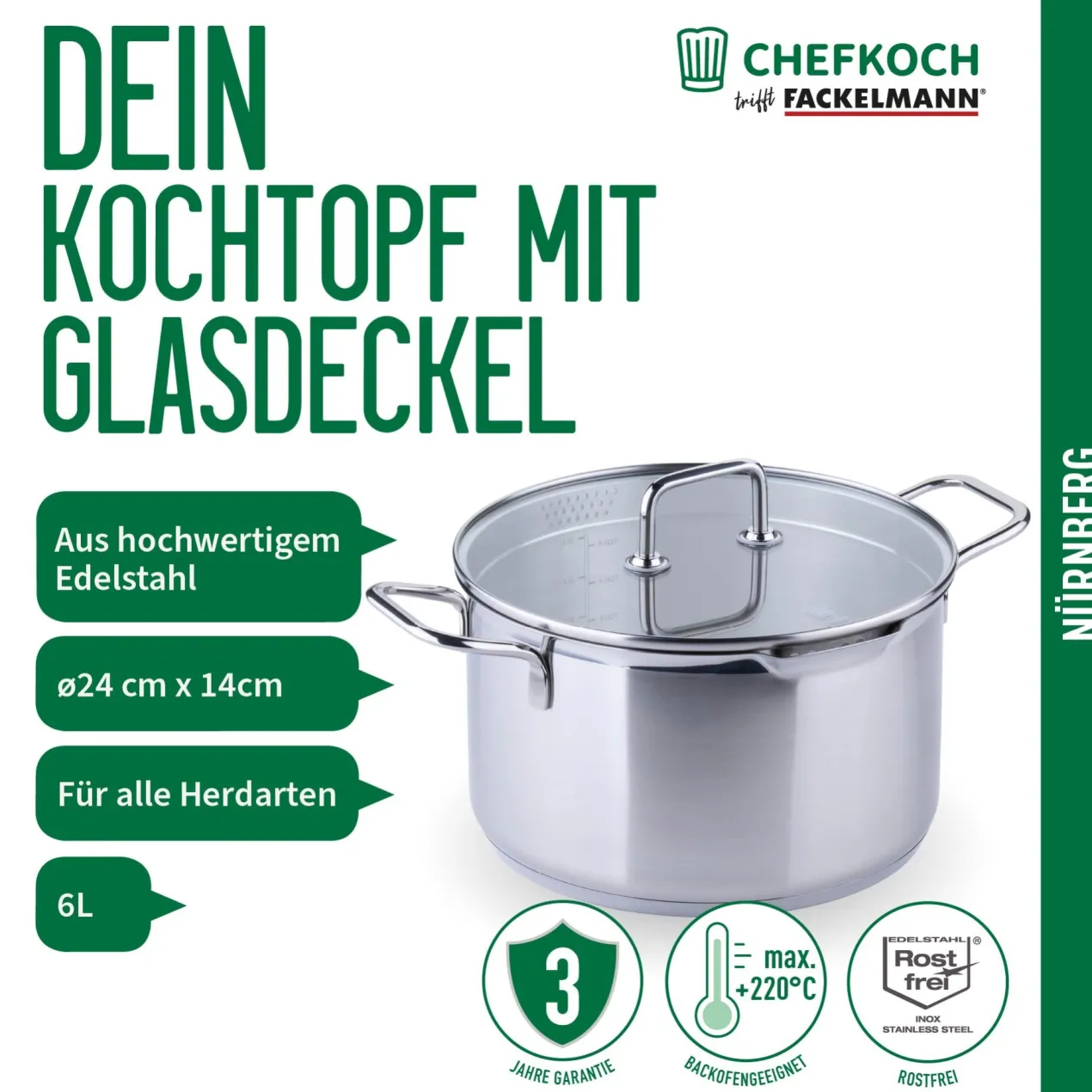 Kochtopf mit Glasdeckel Nürnberg, Ø24cm
