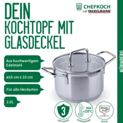 Kochtopf mit Glasdeckel Nürnberg, Ø16cm