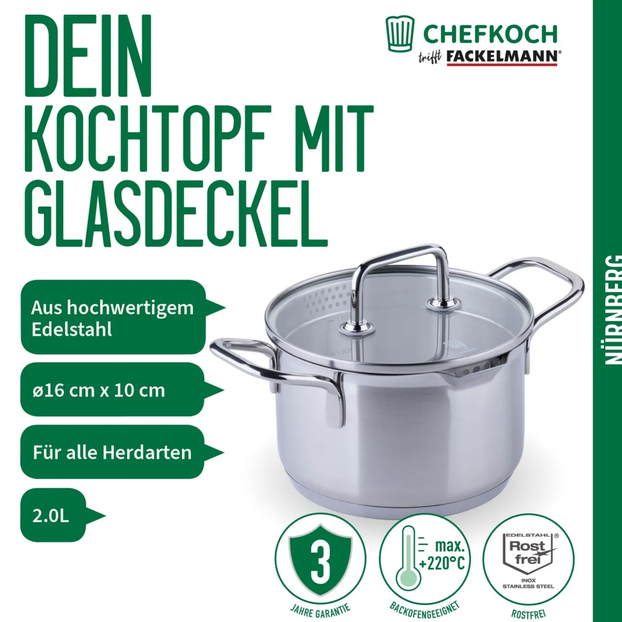 Kochtopf mit Glasdeckel Nürnberg, Ø16cm