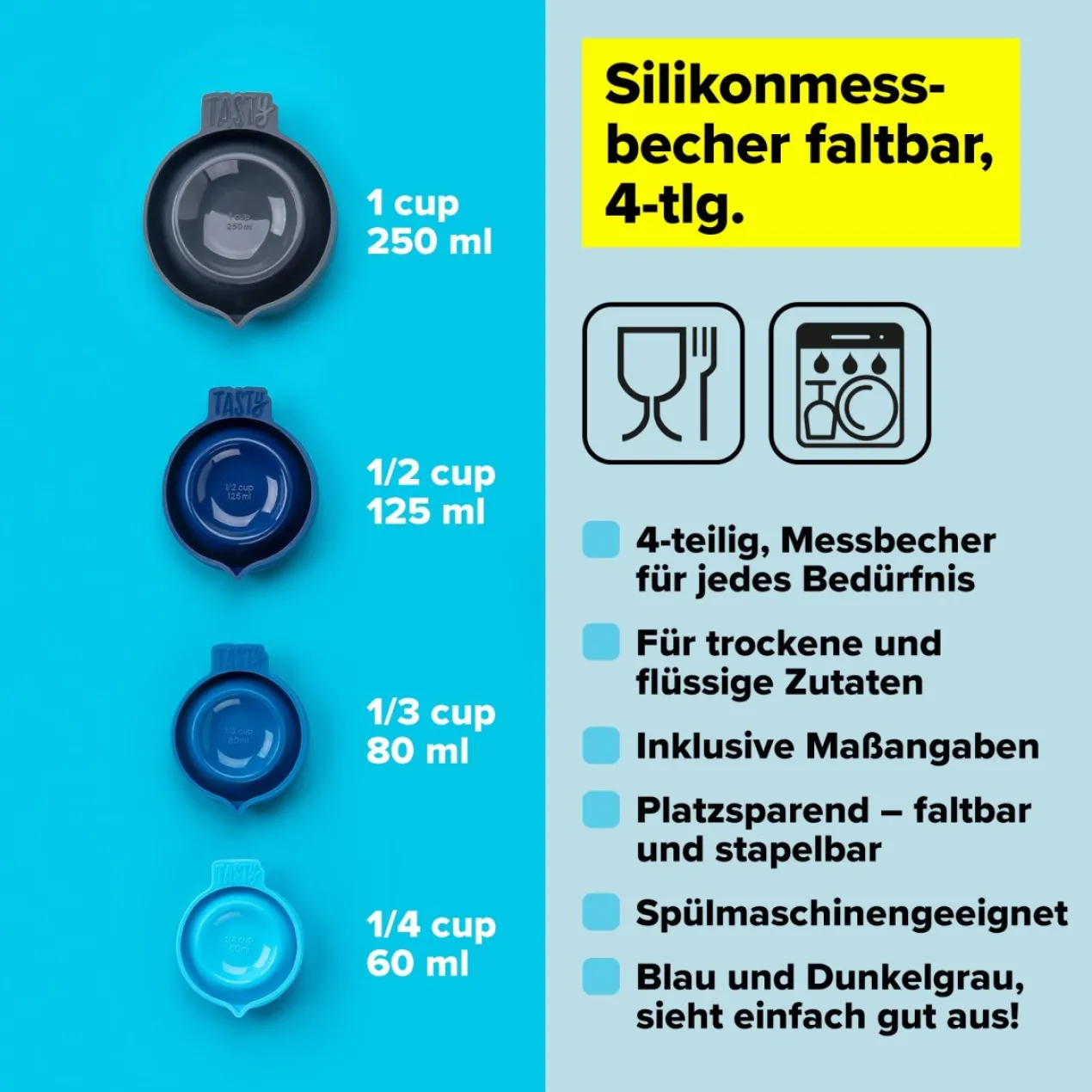 Messbecher faltbar, 4-teilig, Silikon