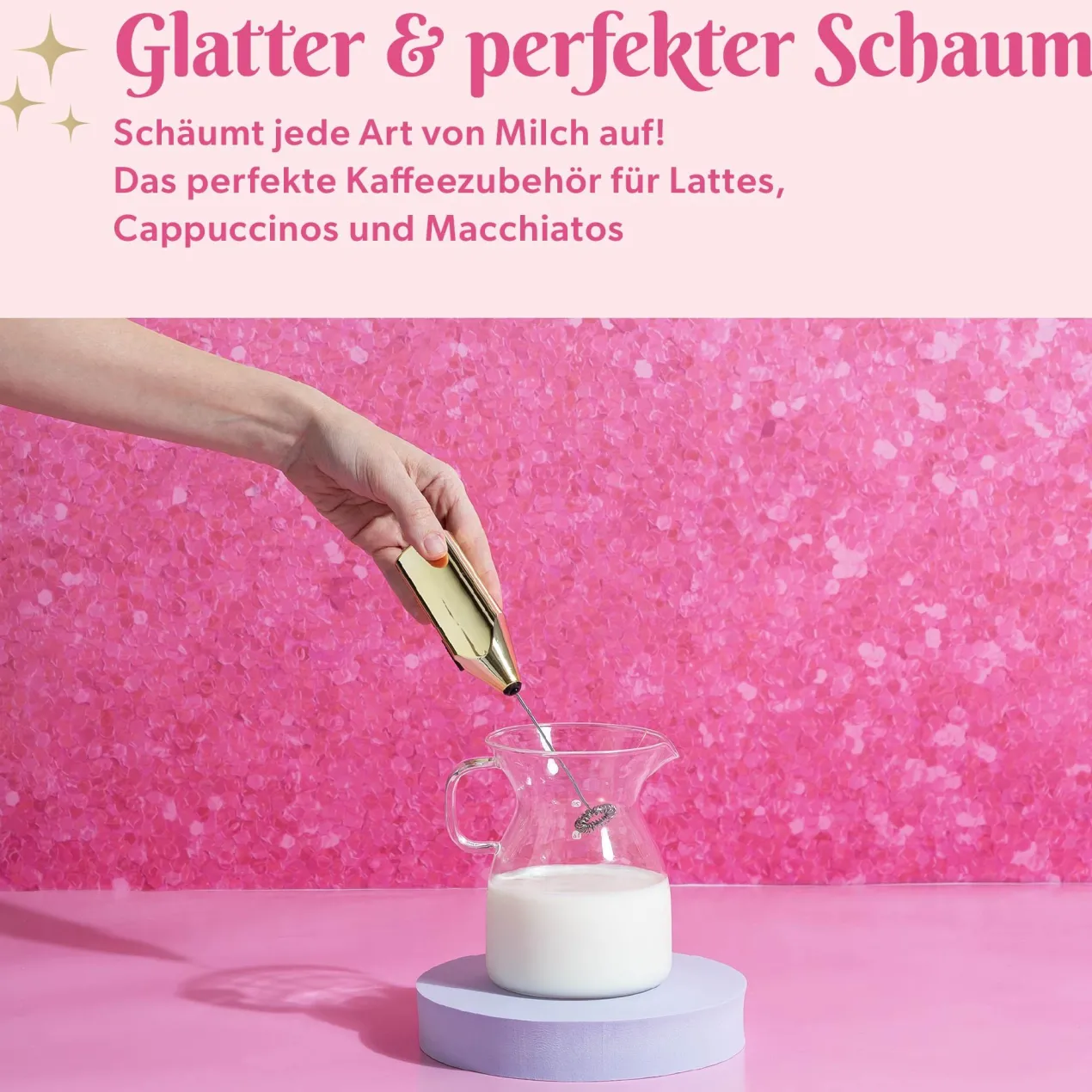 Milchaufschäumer Gold mit Batterie